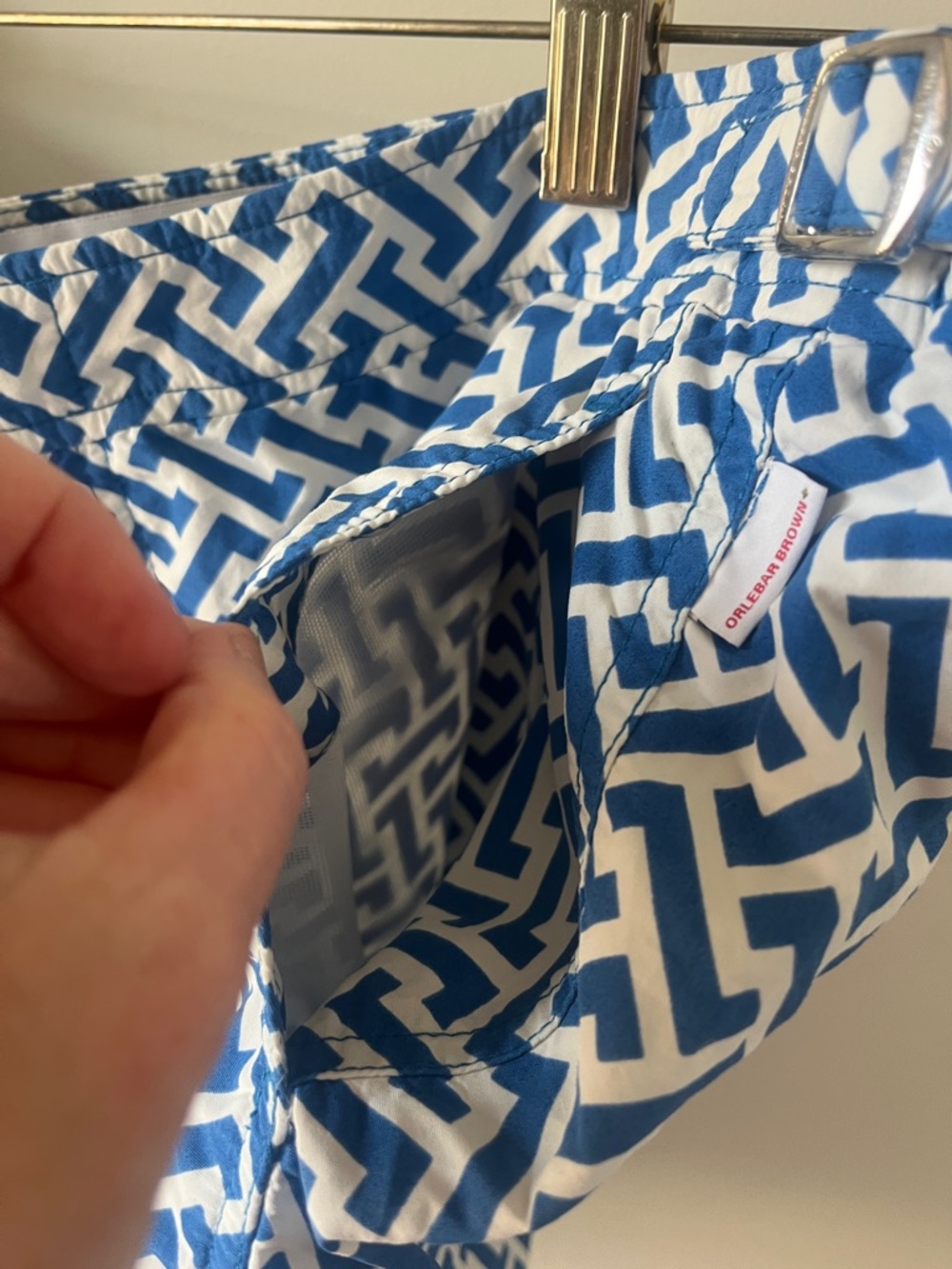 Orlebar Brown Bulldog Swim Shorts Blue White Geometric Print Size 34 - Picture 9 of 16